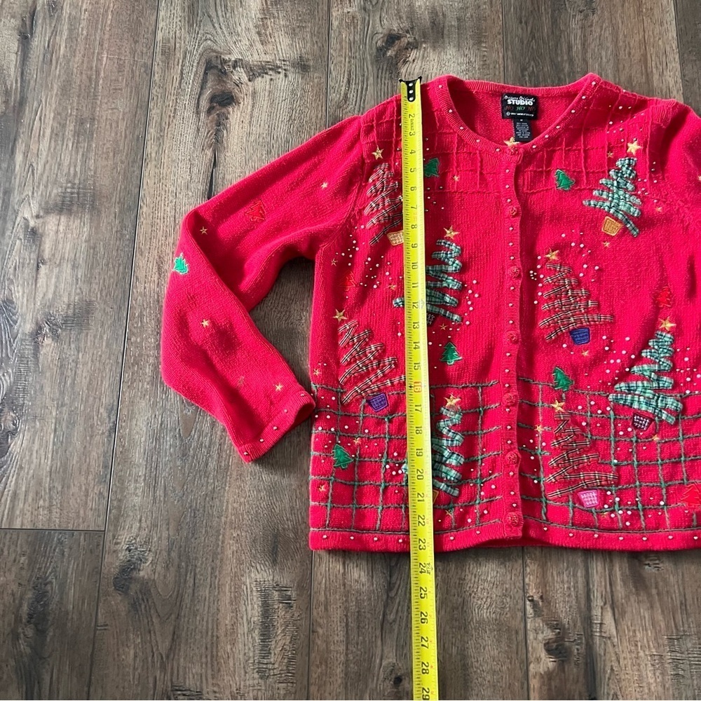 Vintage Studio Chrosmas Cardigan Sweater Womens Red Beaded Size Medium - Picture 6 of 10